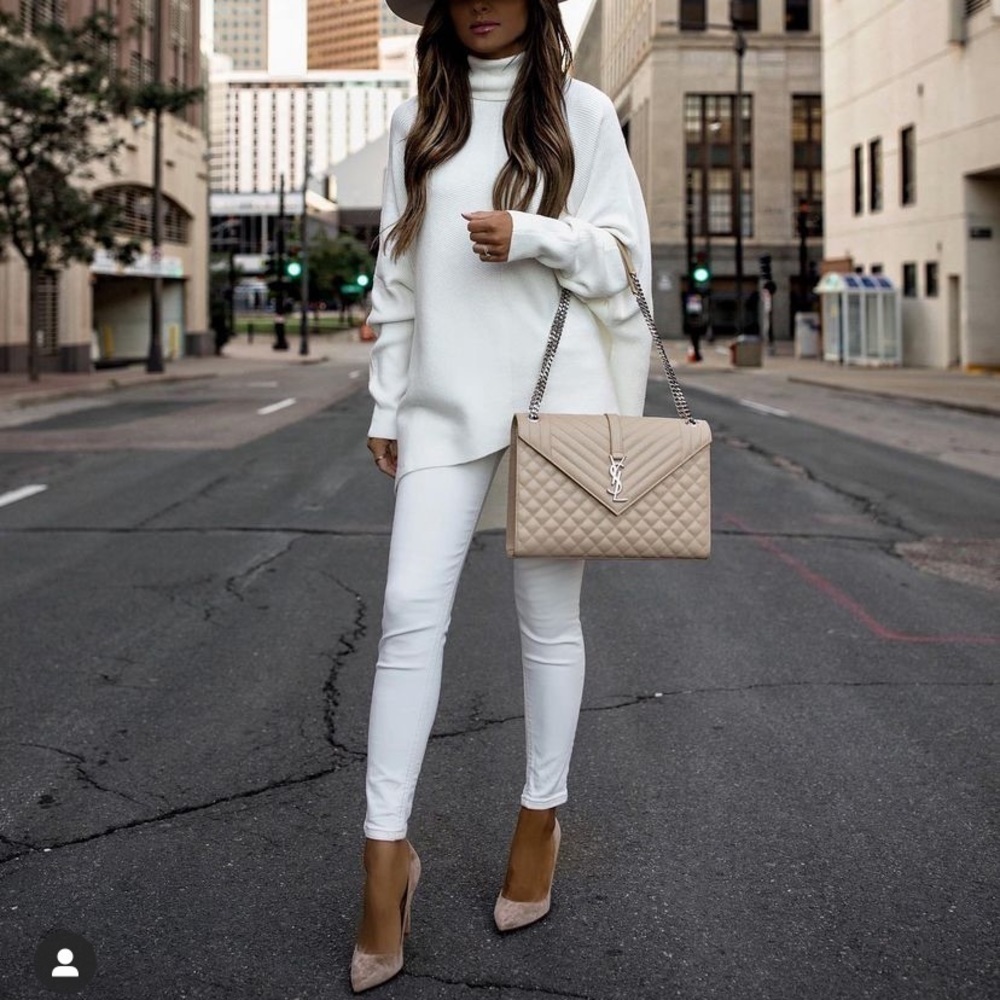 White Oversized Cowl Neck Tunic Sweater